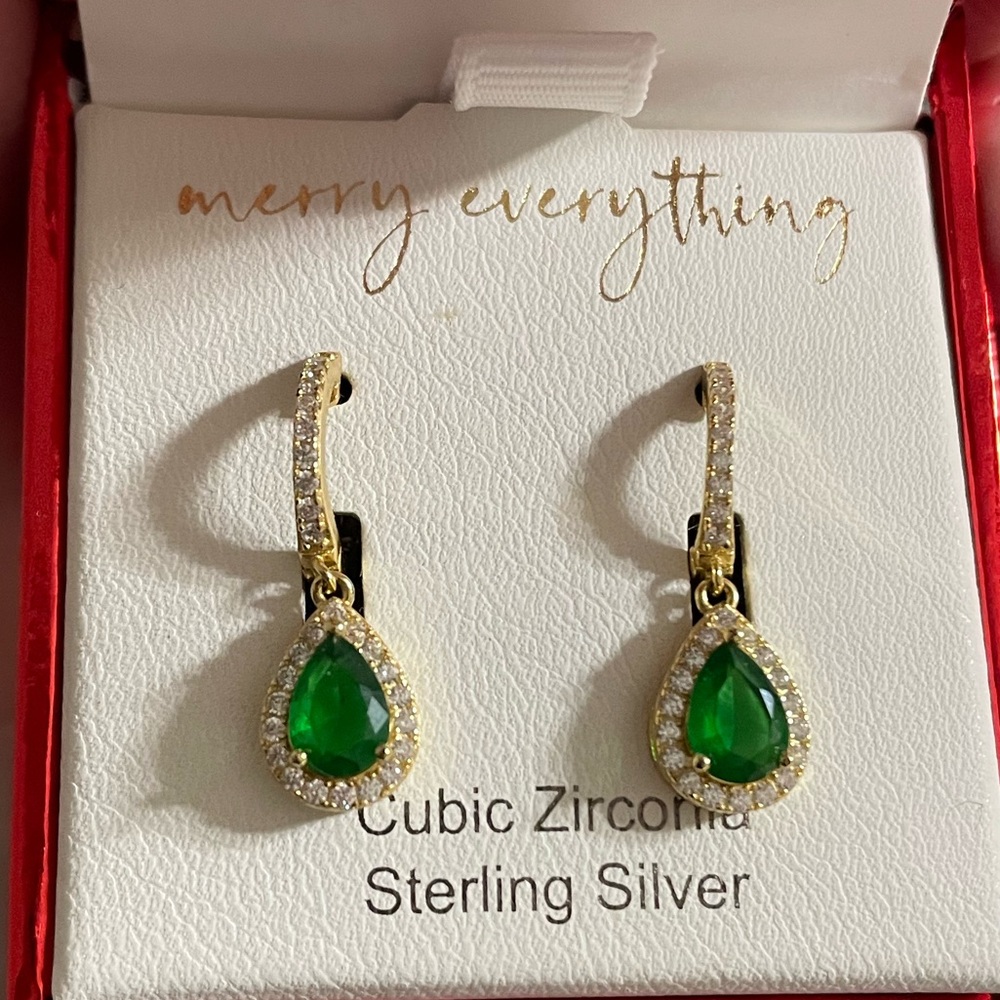 Green Teardrop Huggie Hoops